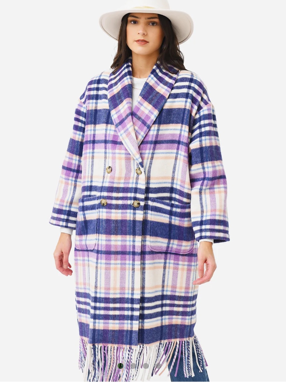 XIRENA Wrenlet Plaid Fringe Long Coat